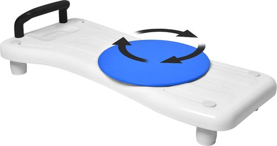 Badplank met Draaibaar Zitvlak – Zwarte Handgreep & Zeephouder, voor Badbreedte 41–63 cm