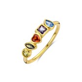 New Bling 9NB-1572-52 – Goudkleurige Ring Dames – Multicolor Zirkonia – 925 Sterling Zilver – Maat 52 – Cadeau voor Vrouwen