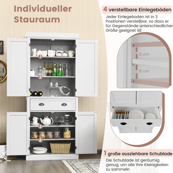 COSTWAY 6 verdiepingen tellende keukenkasten met 4 deuren en