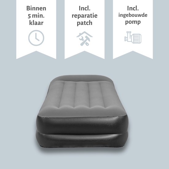 Bestway luchtbed - 1-Persoons - 97 x 191 x 46 cm - Grijs - Inclusief pomp - Hoeslaken en Reparatieset van Bestway — afbeelding 5
