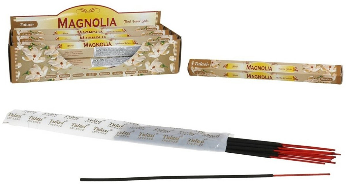 Tulasi Wierook sticks in huisgeur Magnolia bloemen - 40x sticks van 22 cm - Ontspannend - 24 grams - Ontspannend - Kalmerend - stokjes