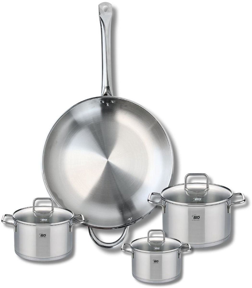 Set van 1 Koekenpan 32 cm en 3 kookpotten 12, 14 en 16 cm Elo Profi Citrin
