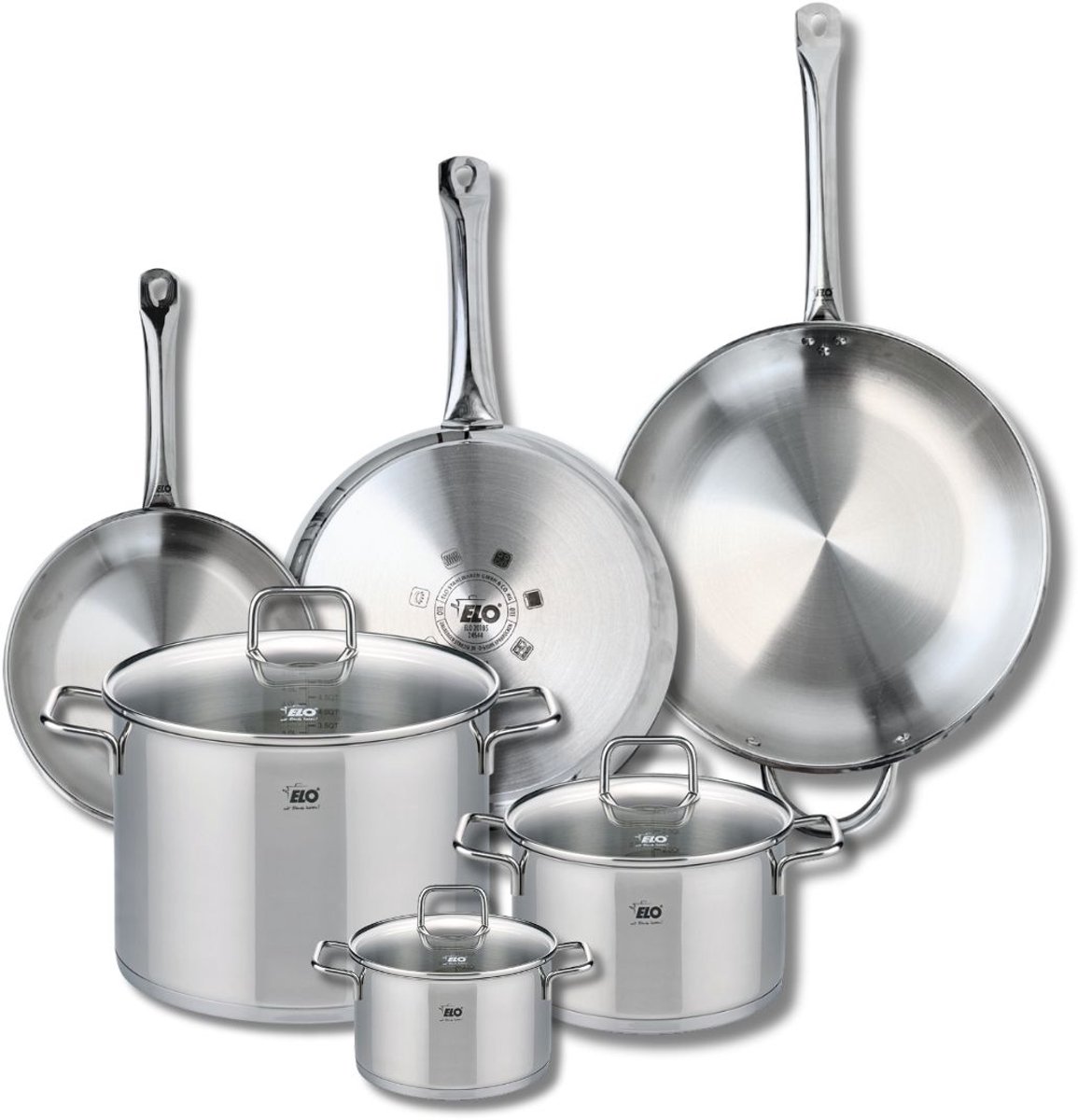 Set van 3 Koekenpannen 24, 28 en 32 cm en 3 kookpotten 14, 20 en 26 cm Elo Profi Citrin