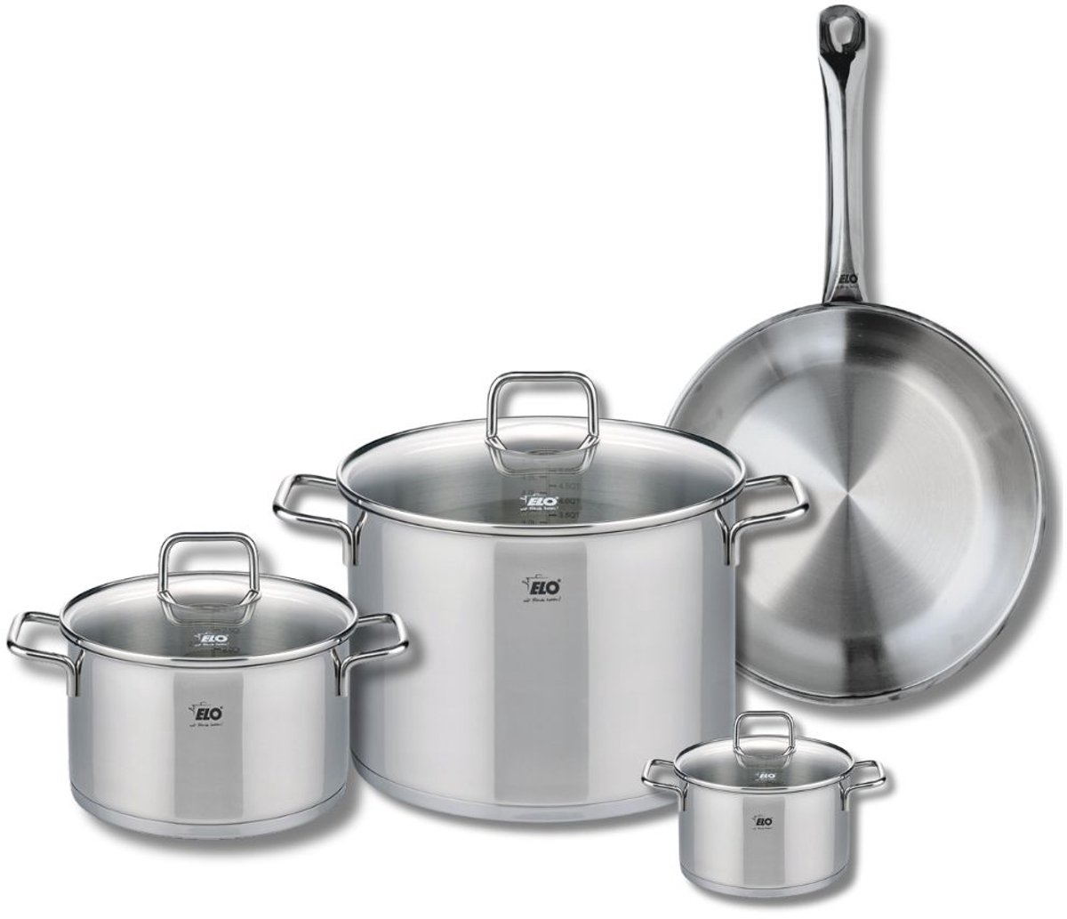 Set van 1 Koekenpan 28 cm en 3 kookpotten 12, 20 en 26 cm Elo Profi Citrin