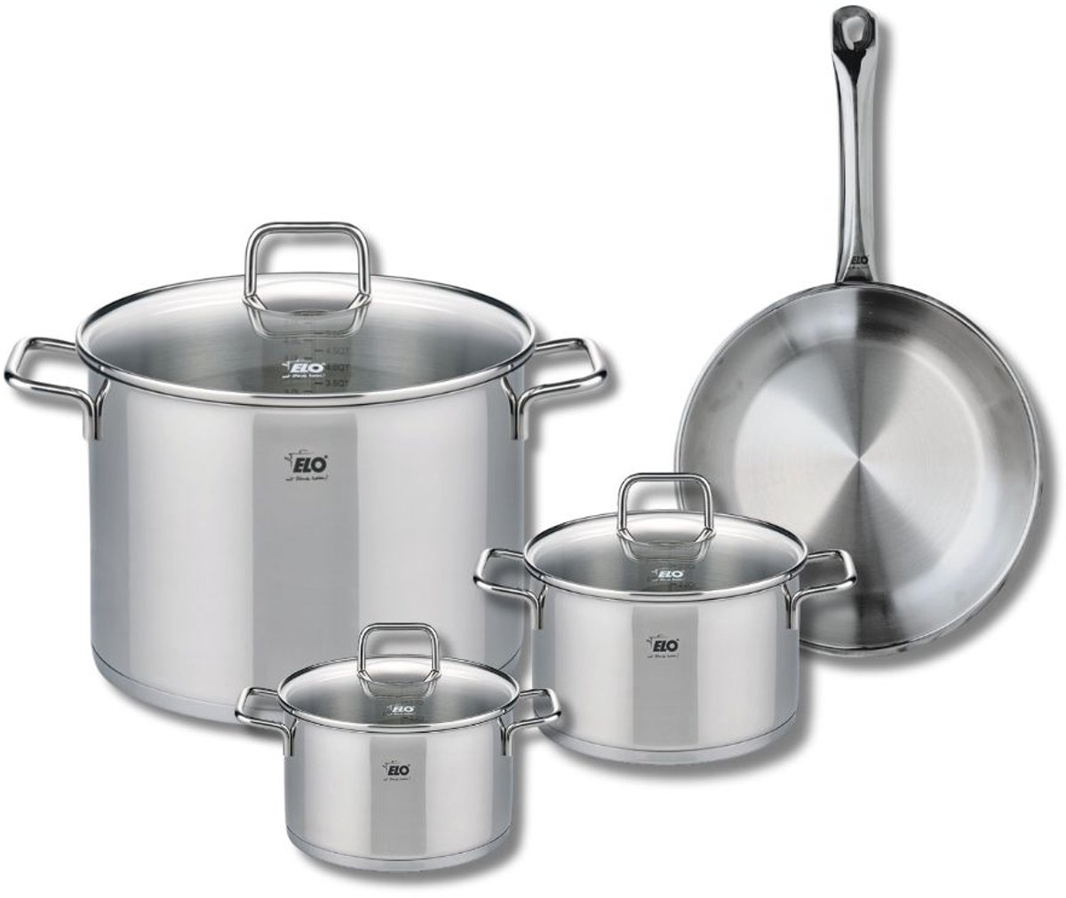 Set van 1 Koekenpan 24 cm en 3 kookpotten 14, 16 en 26 cm Elo Profi Citrin