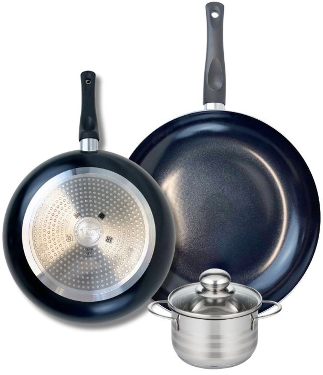 Set van 2 Koekenpannen 24 en 28 cm en 1 braadpan 12 cm Elo Prima Brillant