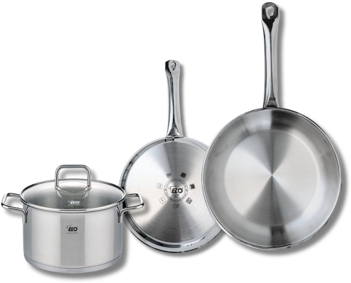 Set van 2 Koekenpannen 24 en 28 cm en 1 kookpan 20 cm Elo Profi Citrin