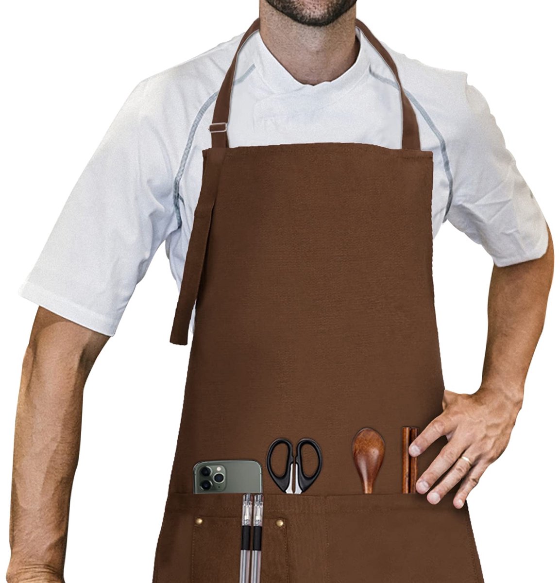 Ibenzoa® Professioneel Schoorvoetgerei: Barbecueschort en Kookschort van 100% Katoen met Verstelbare Nekriem - 70 x 85 cm