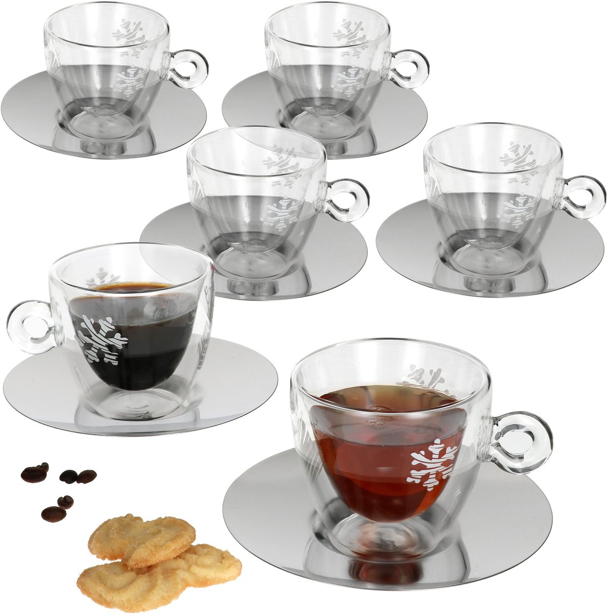 Set van 6 thermo glazen kerstbeker 165ml met schotel