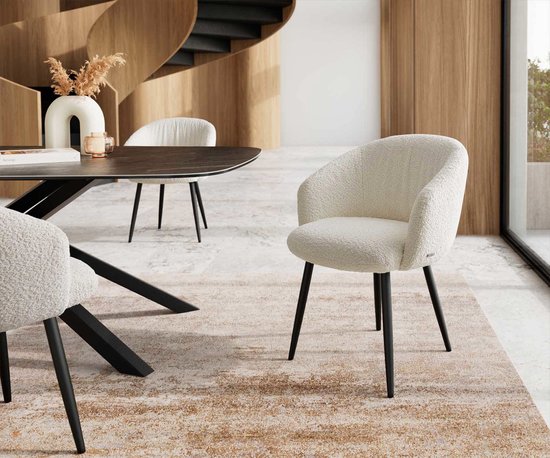 Draaifauteuil LIEKSA Bouclé Gebroken wit