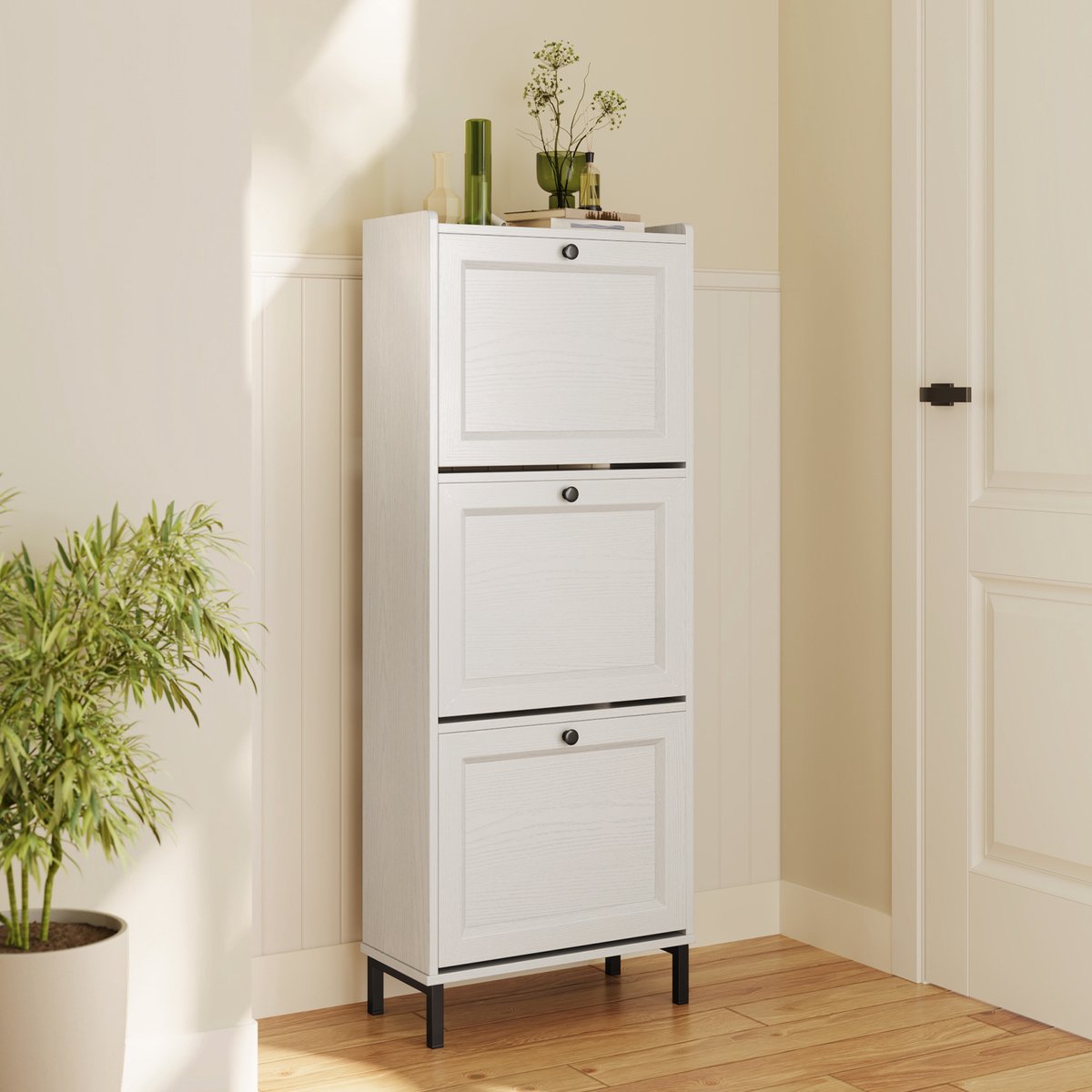 Bealife FS52 Schoenenrek met 3 klapdeuren - 50 x 24 x 118 cm - Wit