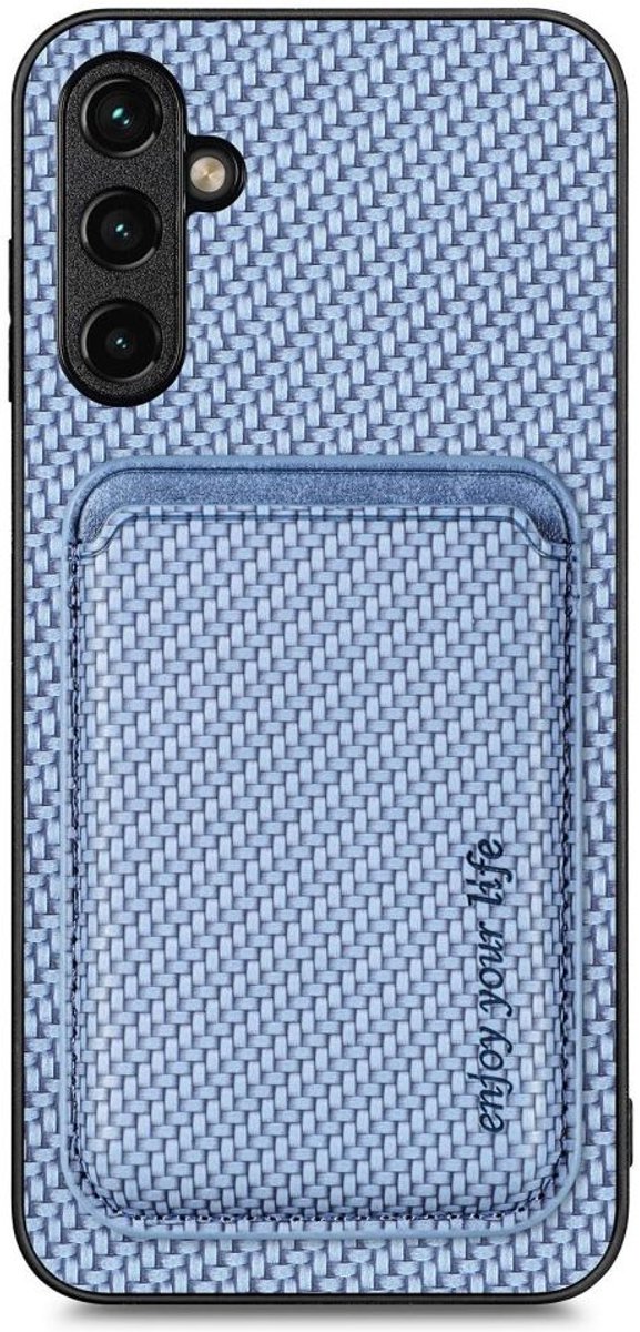 Carbon Hoesje met Magnetische Kaarthouder Blauw Geschikt voor Samsung Galaxy A54