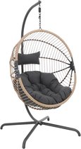 Bol.com Hangstoel Harmony - Bruin Wicker - Opvouwbaar - Zwart Frame - Grijs kussen - Basketmaat 97*68*120cm - Voor Buiten en Binnen aanbieding