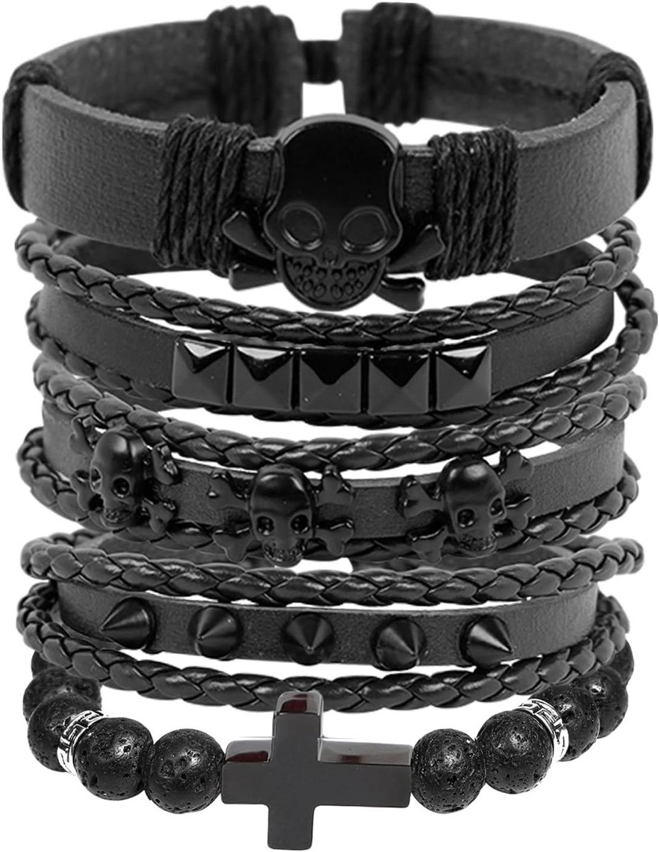 Armband met kruis en doodskop voor heren - Punk en Gothic stijl - Lengte: 15 centimeter
