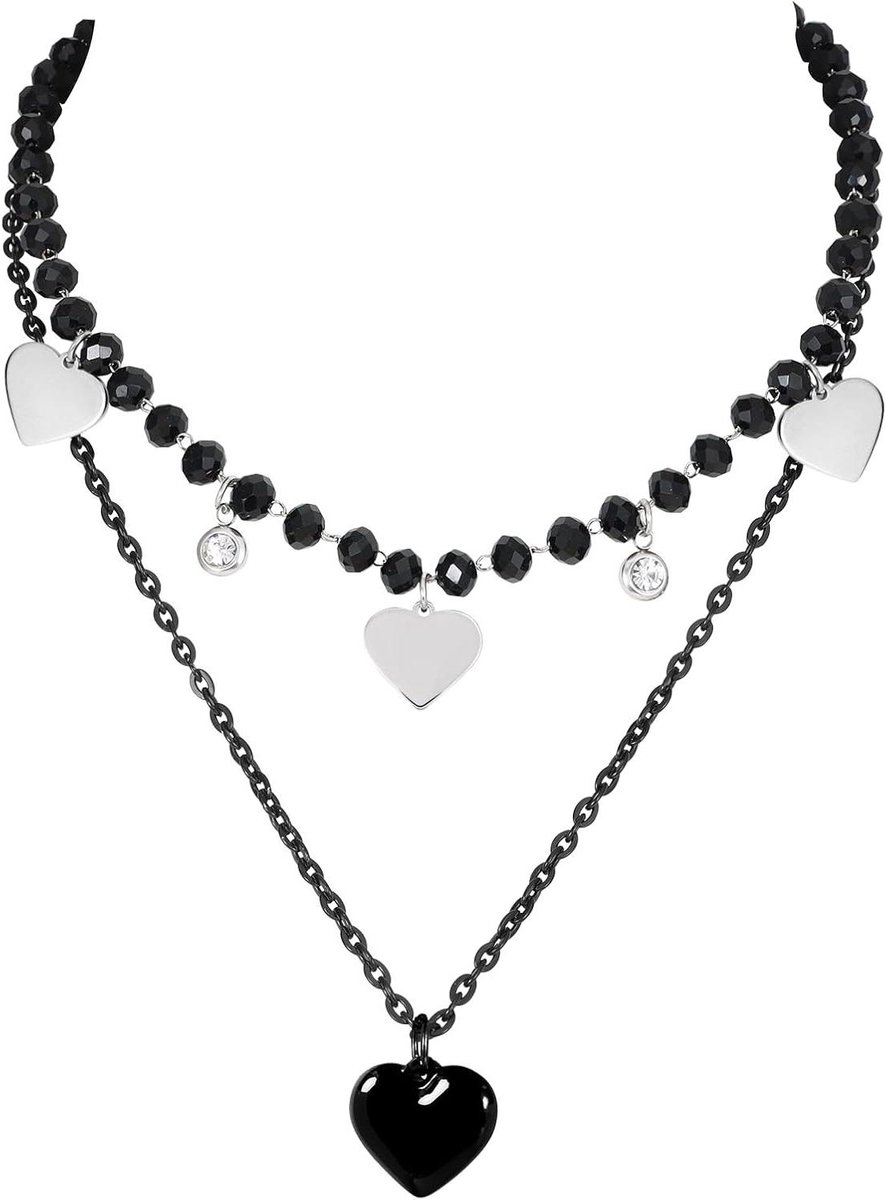Gothic Black Crystal Layered Choker with Dangling Disc - Verstelbare Zomer Party Sieraden voor Vrouwen