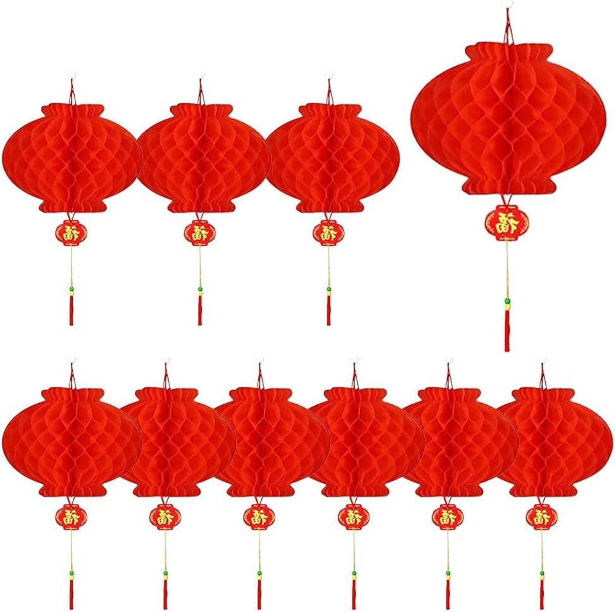 Rode Chinese lantaarns - 10 stuks opvouwbaar kunststof en papieren lampions voor nieuwjaarlantaarnviering