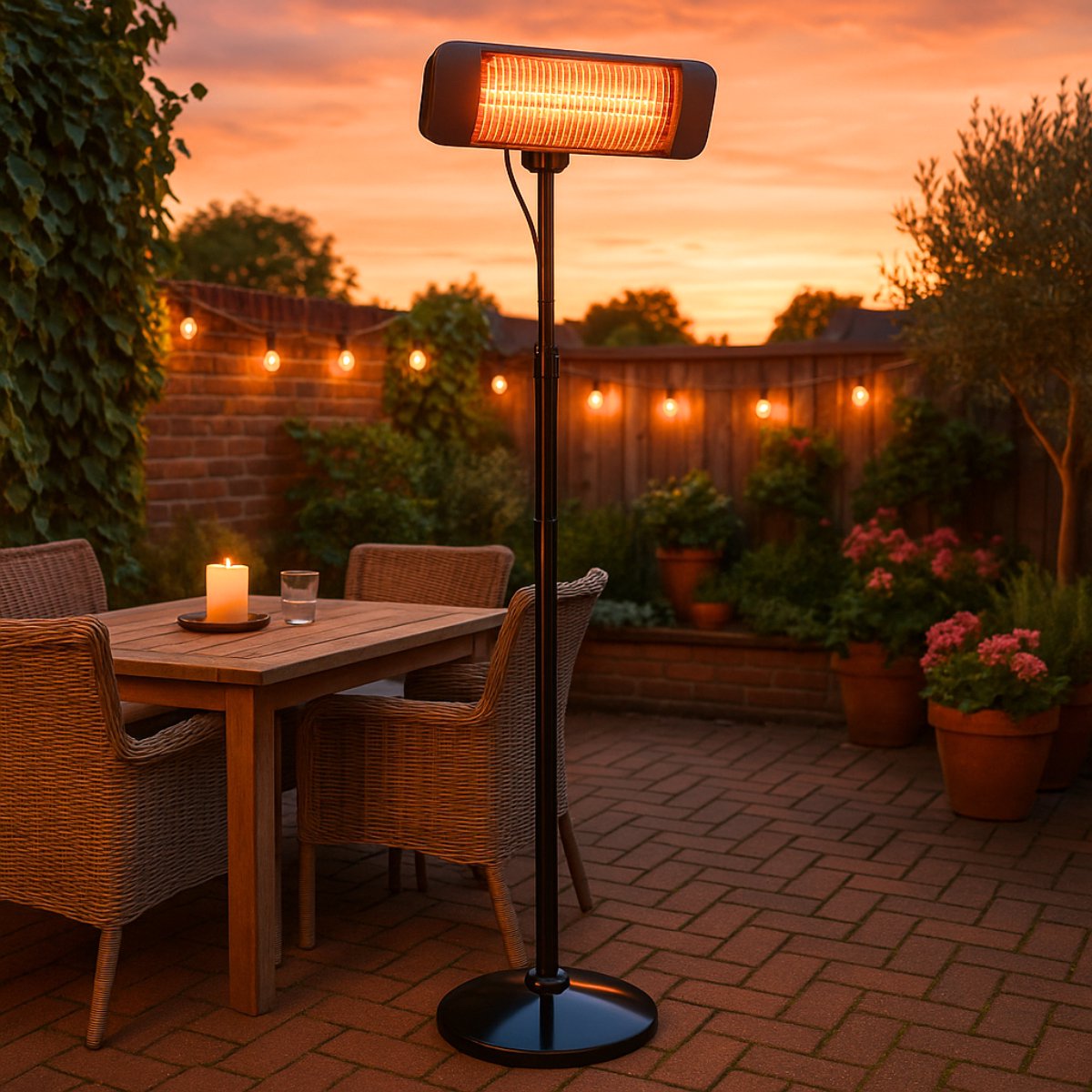 alpina Infrarood Verwarming Staand - Terras Heater 2000W 3 Warmtestanden - Spatwaterdichte Terrasheater IP24 met Infrarood Paneel – foto 7