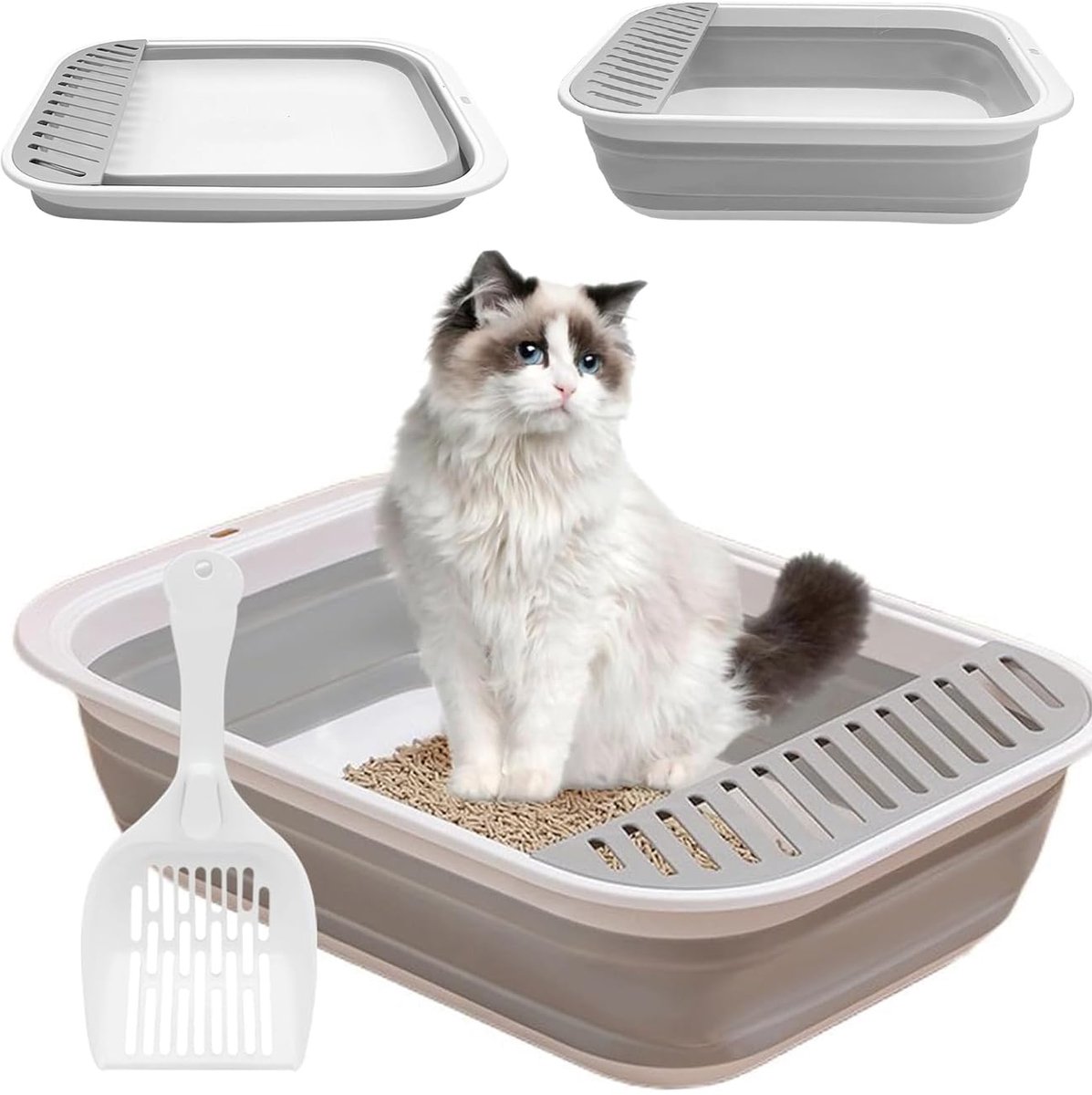 Ibenzoa® Compacte, Opvouwbare Kattenbak met Schep – Perfect voor Oudere Katten en Reizen