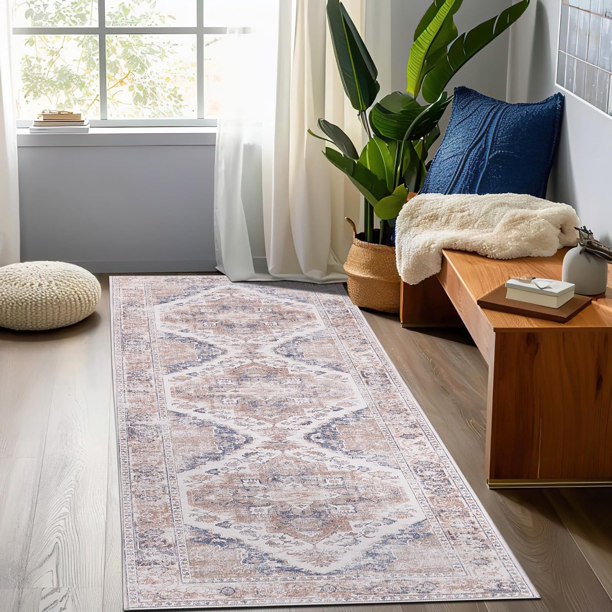 Ibenzoa® Lange, Lichtrood Synthetische Tapijtloper met Vintage Bloemmotief - Functionaliteit en Stijl voor Diverse Ruimtes