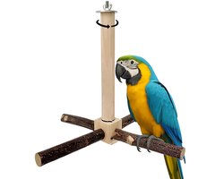 MAGICSHE Zitstokken Vogels - Vogelkooi Standaard - 4 Houten Vogelstandaard - Decoratie Accessoires - Papegaaien Rotatie Zitstok Met Natuurlijk Kauwspeelgoed F1