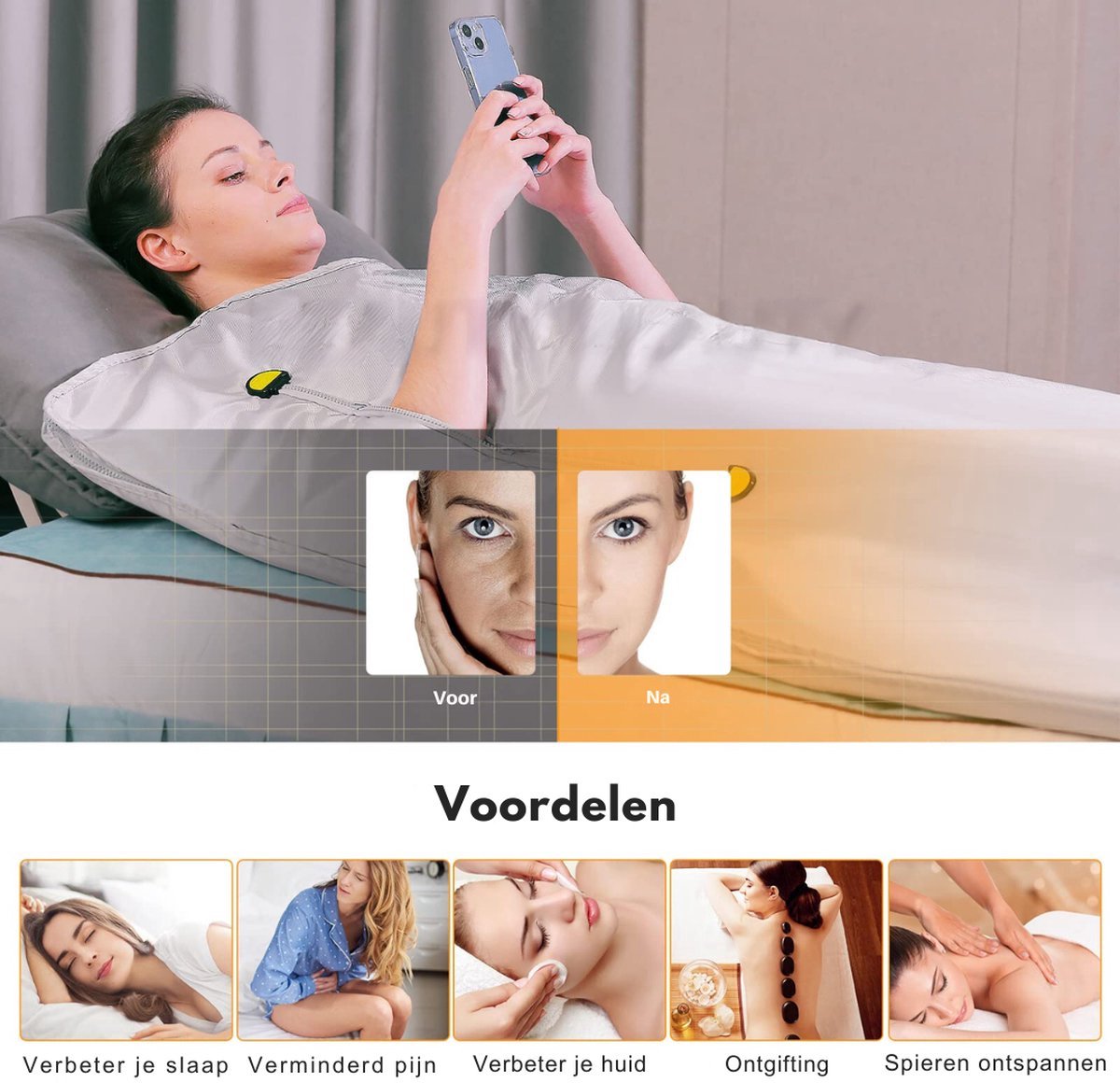 Afbeelding 3 van Livista Infrarood Sauna Deken - Elektrische Deken - Warmtedeken - Saunadeken - Infraroodtherapie Met Afstandsbediening - Grijs