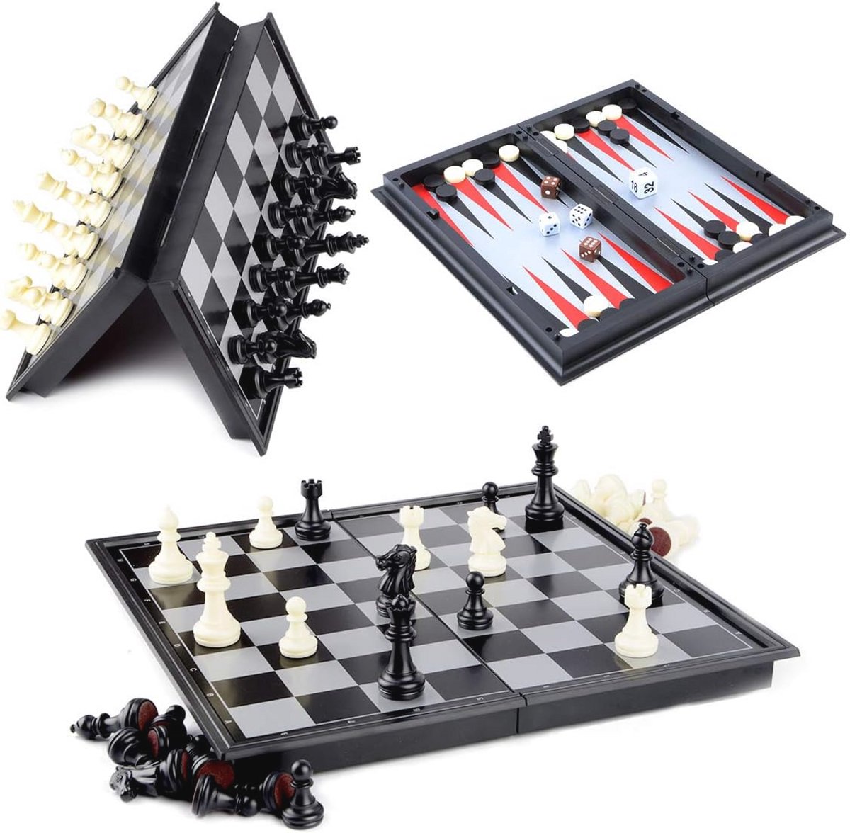 Magnetisch Schaakspel 3-in-1 Set - Draagbaar en Opvouwbaar Schaakbord voor Kinderen en Volwassenen, Perfect voor Reizen