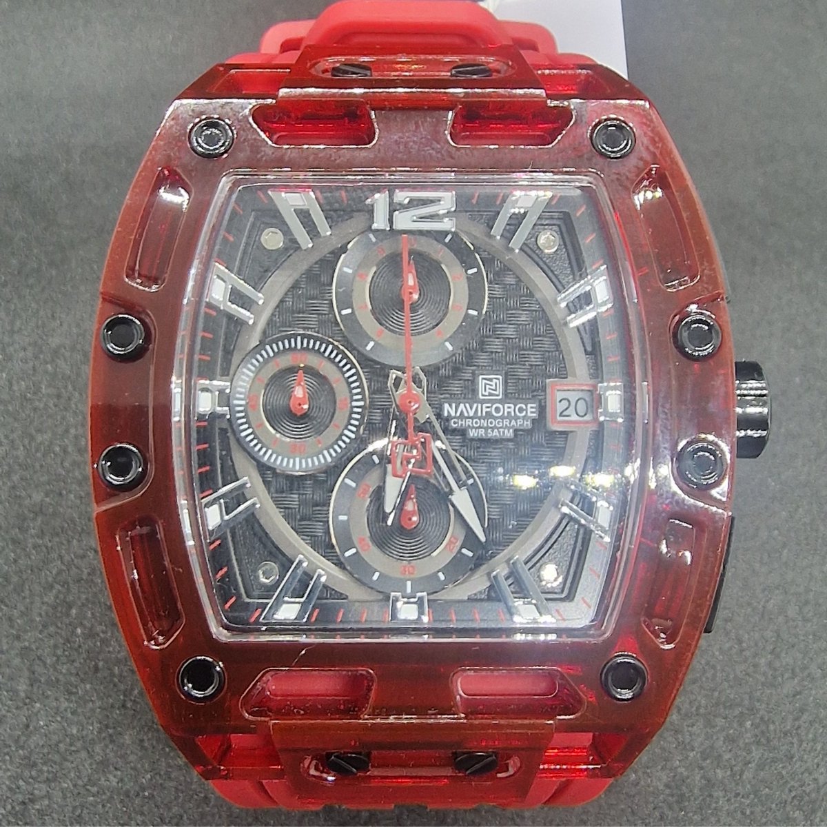 NAVIFORCE Herenhorloge - Luxe Design - Rode Transparante Kast - Chronograaf - Waterdicht 5ATM - Stijlvol Sportief