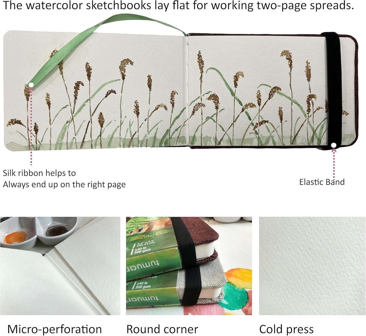 DagouColor Aquarel Schetsboek, 5.5x8.5, 2 Pack, 30 Vellen, 300GSM Koudgeperst Waterkleurpapier, Stoffen Omslag Kunstenaarsboek voor Beginnende Kunstenaars Volwassenen Kinderen