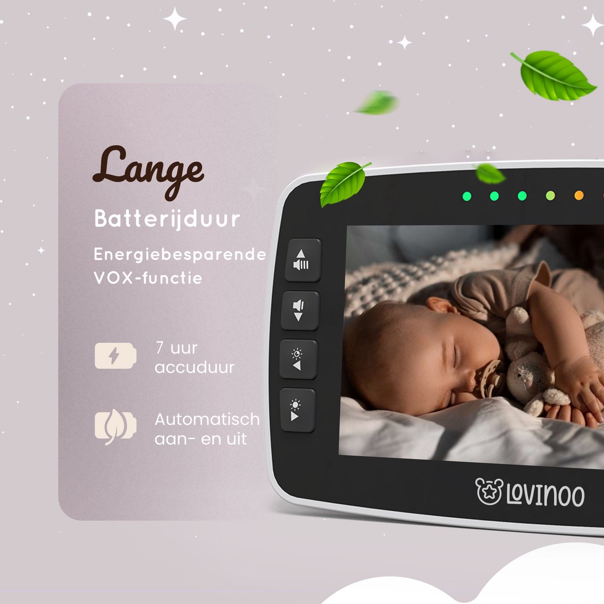 Lovinoo Babyfoon met 2 Camera's - Baby Monitor - Op Afstand Bestuurbaar - Babyphone - Temperatuursensor - Uitbreidbaar Tot 4 Camera's - Terugspreekfunctie - Zonder Wifi en App - 4.3 Inch HD Scherm thumbnail 6