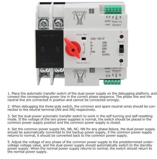 CNC YCQ4-100R/2P Einphasig Din-schiene ATS 220V Dual Power Automatische Übertragen Elektrische
