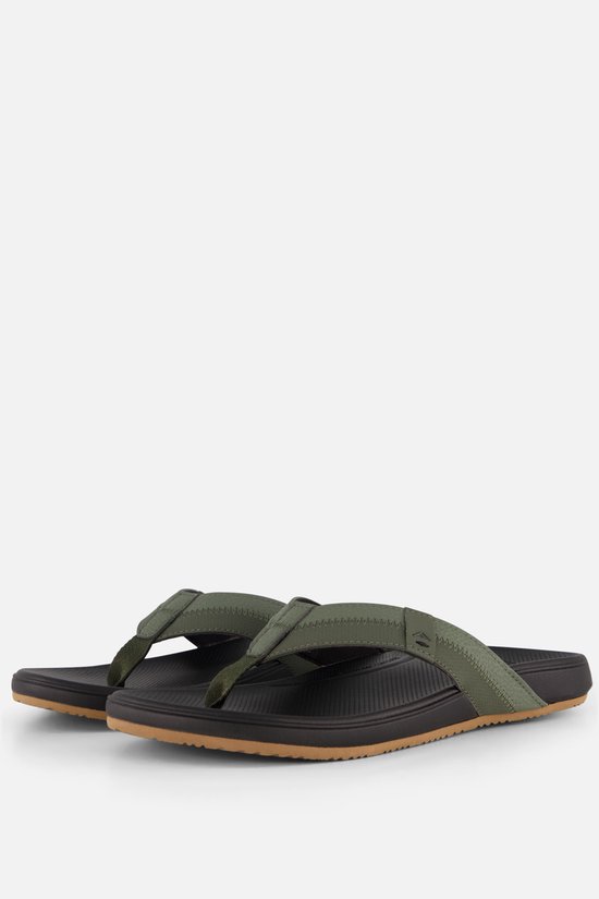 Zijaanzicht van groene Reef teenslippers met zwarte zool.