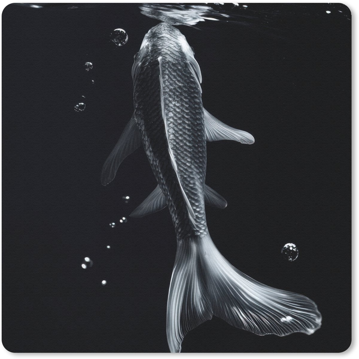 Muismat 20x20 cm - Mousepad Koi - Vissen - Water - Zwart - Muismatten