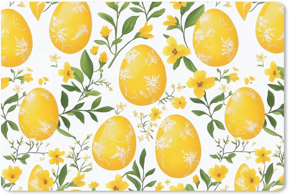Muismat 27x18 cm - Mousepad Bloemen - Paaseieren - Geel - Muismatten