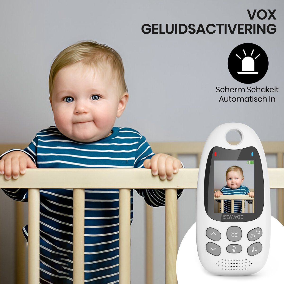 Oemmie Babyfoon - Babyfoon met Camera - Baby Monitor - Baby Camera - Video & Audio - Nachtvisie - Wit – foto 4