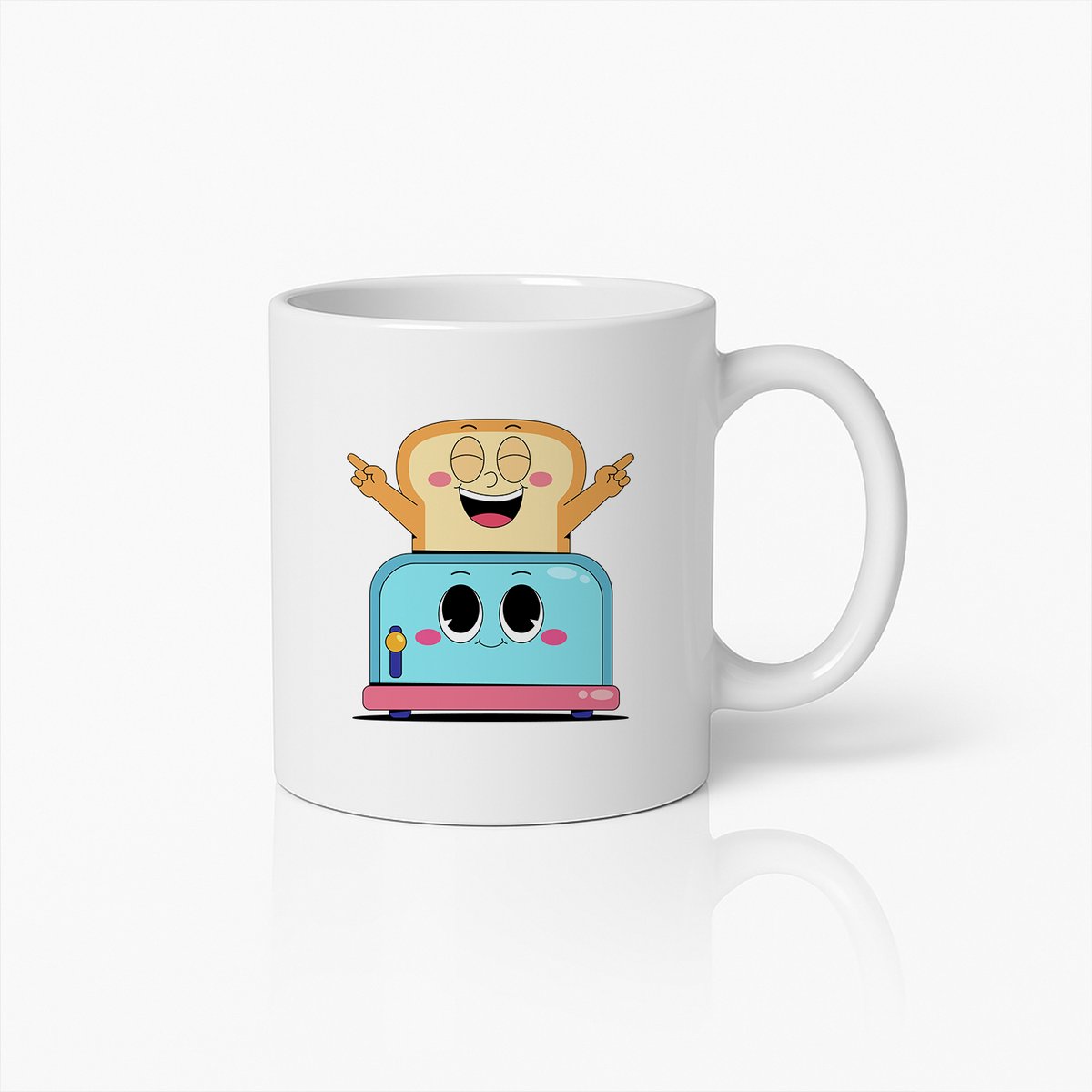 Blije Toast en Broodrooster Mok – Grappige Cartoon Beker voor Ontbijtfans & Keukenplezier