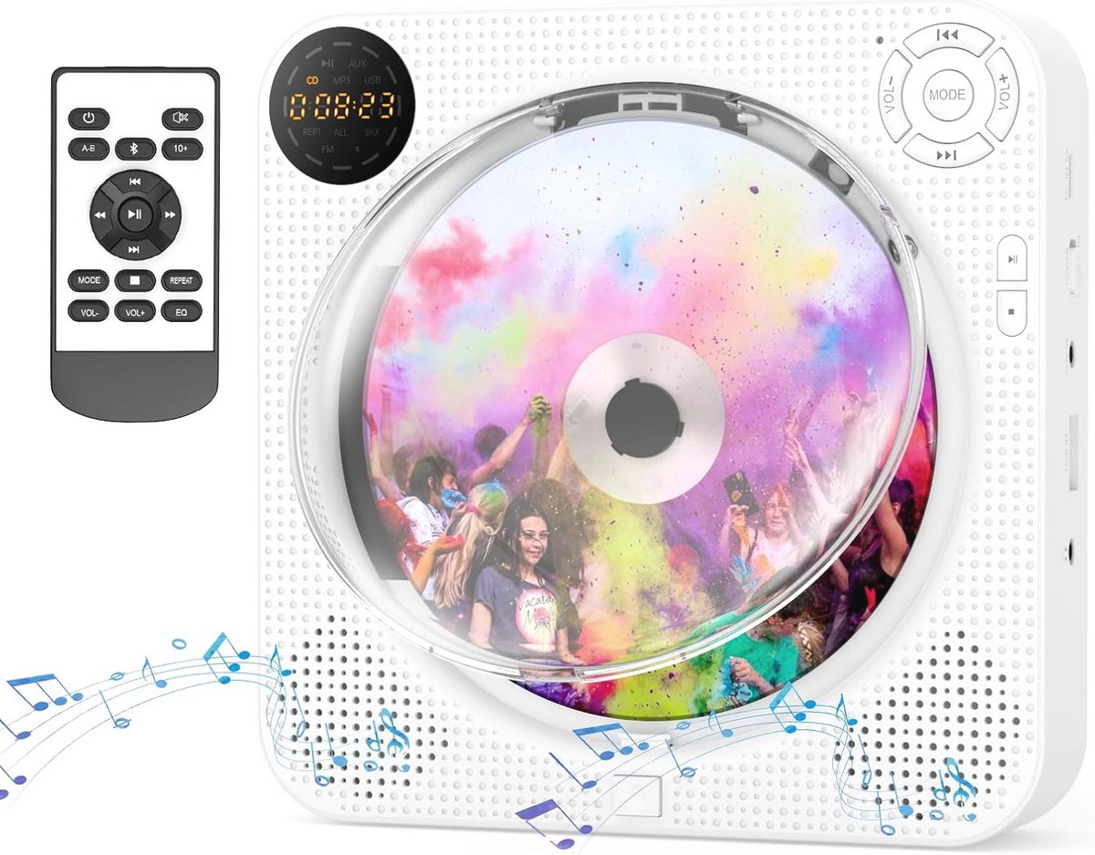 Draagbare CD-speler met Bluetooth, FM-radio en HiFi-geluid - Wandmontage mogelijk