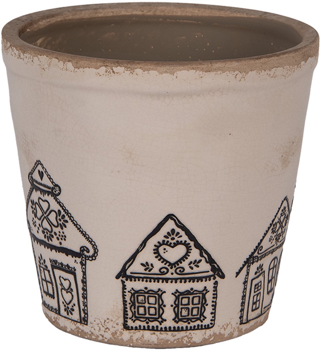 Clayre & Eef Bloempot Ø 15x14 cm Beige Keramiek Gingerbread house