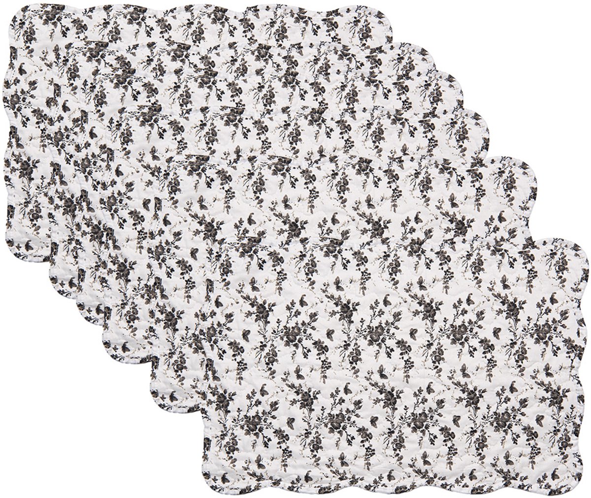 Clayre & Eef Placemats Set van 6 48x32 cm Wit Polyester Bloemen