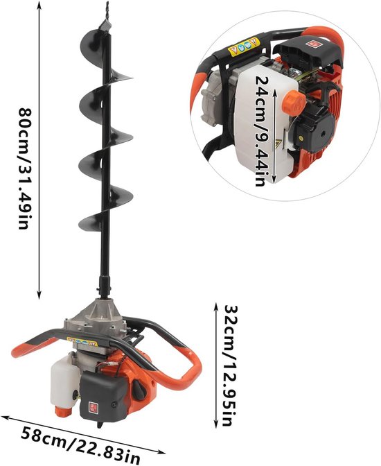 Eszenzics™ Professioneel Grondboor - Krachtig Palenboor- Incl 3 grondboren en accessoires - Benzine - 52CC - 3 PK - 7000 rpm van Eszenzics™ — afbeelding 5