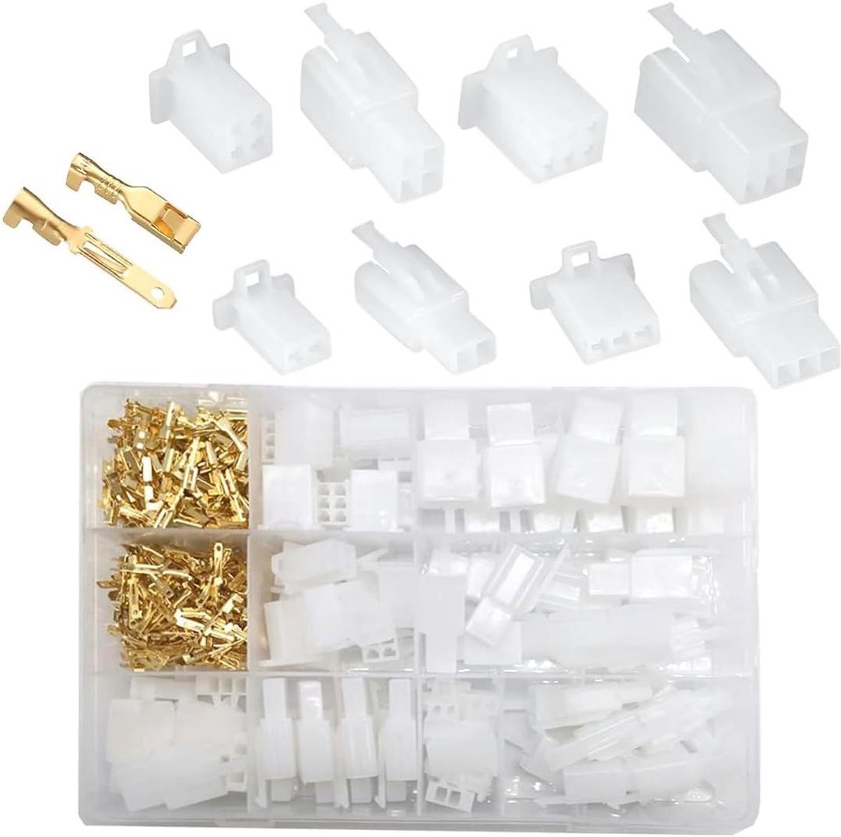 Connectors Set met platte hulzen, crimp connectoren, kabelnokken en behuizingen voor auto's, motorfietsen en meer