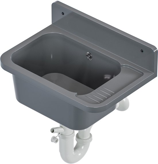 Varile Multifunctionele kunststof gootsteen in grijs met combi-aansluiting voor tuin, camping en camper – inclusief haarzeef, accessoires en robuust design (grijs