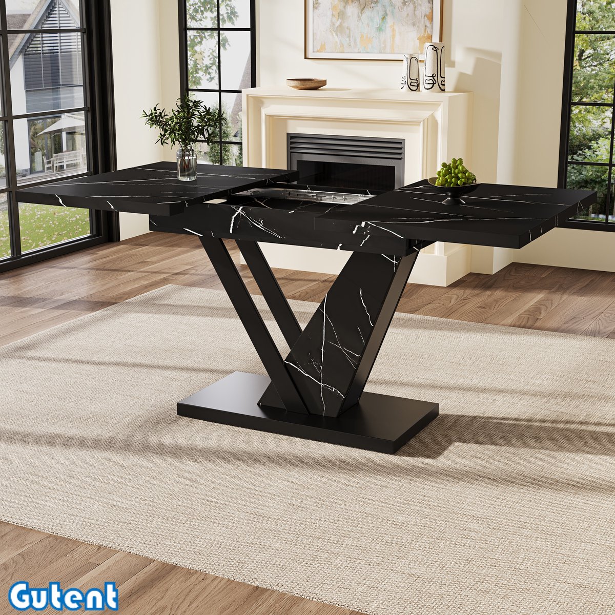 Gutent Uitschuifbare eettafel (120-160*75 cm) - Verlengbaar tot 120-160 cm met intern inzetstuk - Zwart