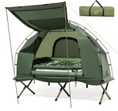 COSTWAY Veldbed met tent, campingbed met voortent, luchtmatras, slaapzak en kussen, campingligstoel met draagtas, 194 x 87 x 167 cm