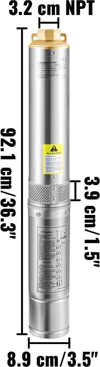 Deep Well Dompelpomp 750W 230V 105L/min Roestvrij Staal IP68 Waterproof, Secure Your Water Supply van Merkloos — afbeelding 3