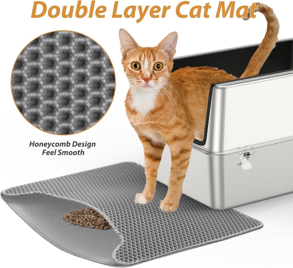PawHut Kattenbak, Kattenbak Met Deksel, Bak Van Roestvrij Staal Ingebouwd Strooifilter Inclusief Strooischep Voor Katten Tot 6 Kg Wit 2138218733