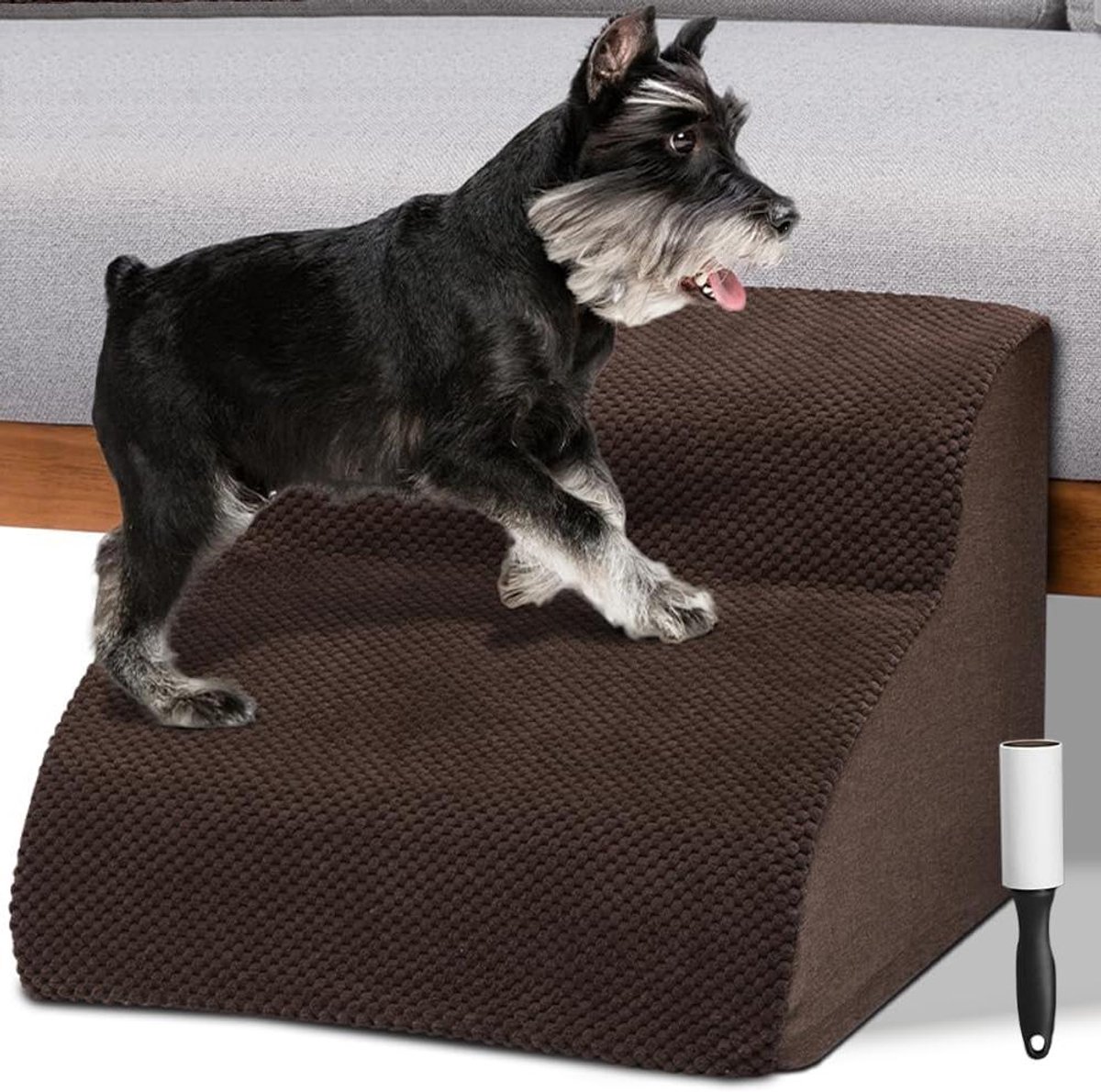 Ladder voor huisdieren met 2 treden en rol afneembare geribbelde stof helling voor katten en oudere honden schuimkussen met hoge dichtheid (bruin) -> Ladder met 2 treden en afneembare helling voor huisdieren (bruin)