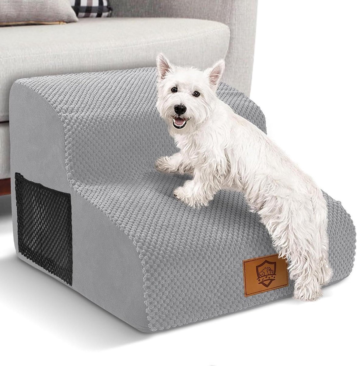 2 Treden Draagbare Huisdiertrap van Spons met Hoge Dichtheid voor Kleine Honden - Waterdicht en Antislip - Grijs
