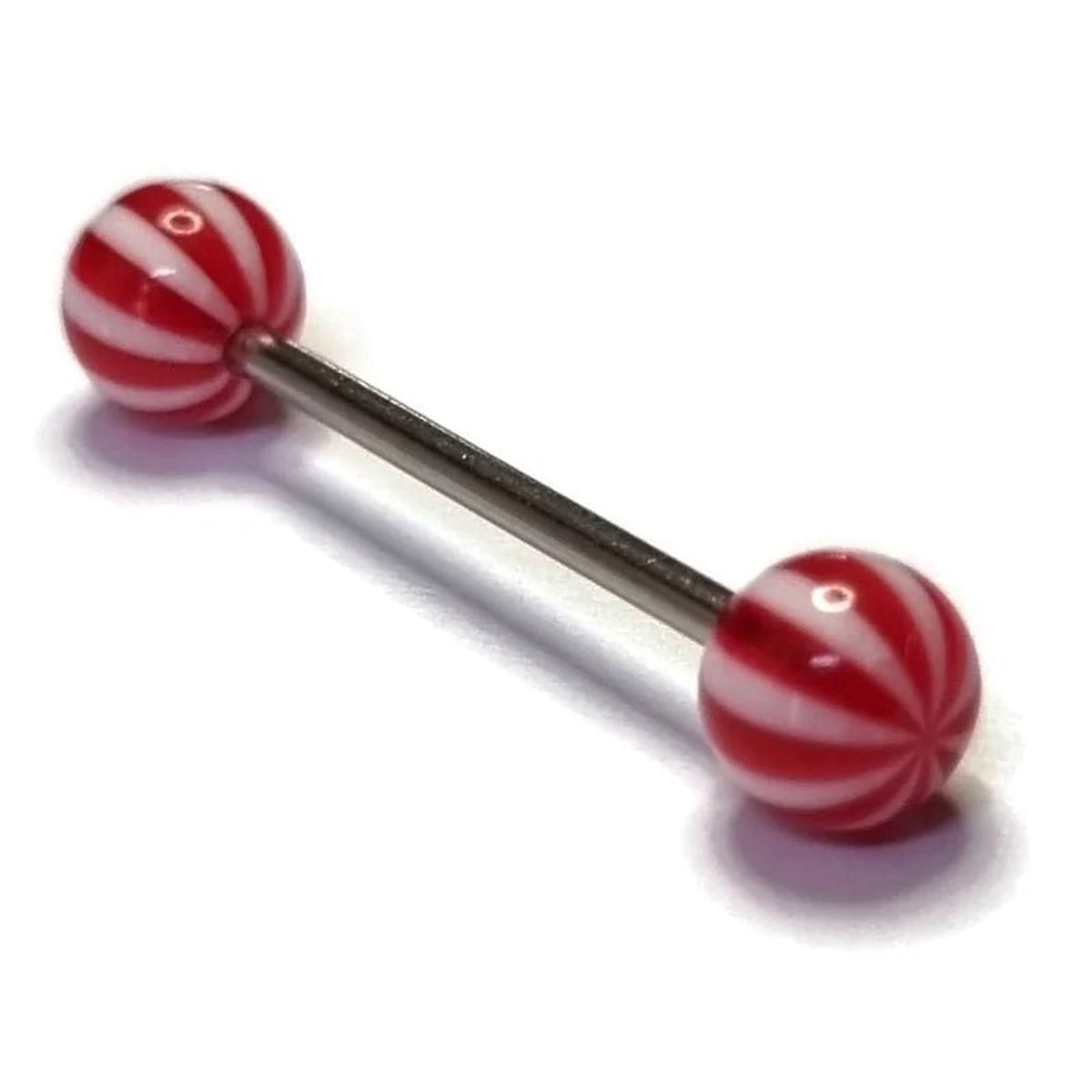 Aramat Jewels | Tongpiercings | Kleurrijke Gestreepte Tongpiercing van Staal | Rood-Wit | |6mm | Staal | Volwassenen | Verkleurd niet