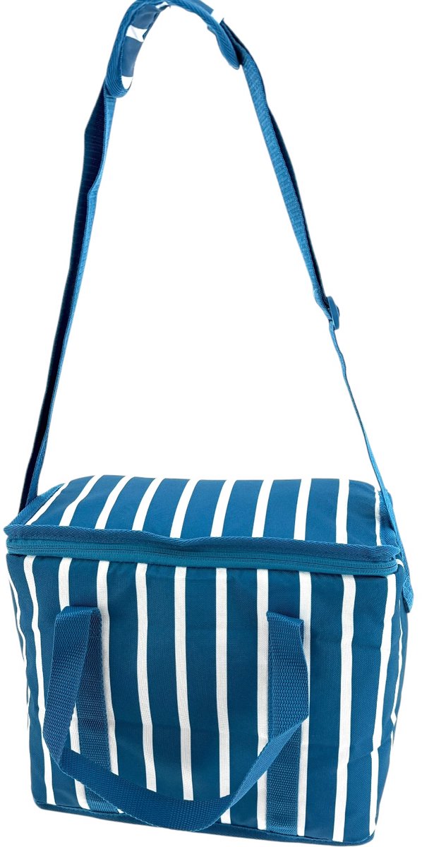 Compacte Koeltas - 30 x 15 x 25 cm - 11 Liter - Met 2 Handvatten En Een Verstelbare Schouderriem - Blauw & Wit van Merkloos — afbeelding 2