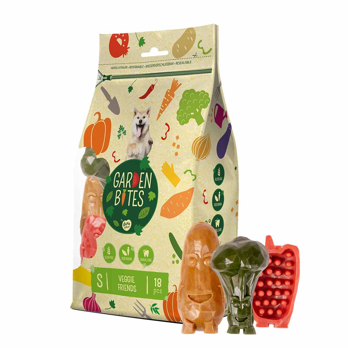 duvoplus Garden Bites - Veggie Friends Hondensnacks - Hondensnoepjes - Vegetarisch & Glutenvrij - Small 18st